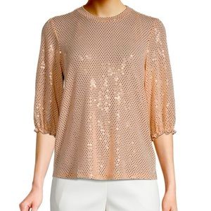 NWT Nanette Lepore Blush Sequin 3/4 Sleeve Top